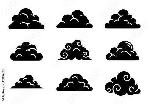 Vector collection of various cloud shapes isolated on white background