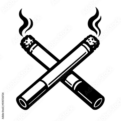 Black and White Vector Illustration of Two Crossed Smoking Cigarettes