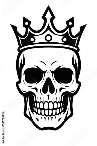 Regal Skull with a Crown - Black and White Vector Illustration of Power and Mortality