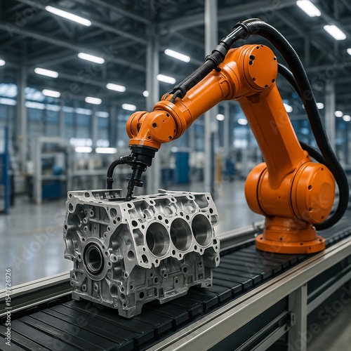 Advanced robotic arm streamlining production processes in a high-tech factory setting focused on the automotive industry
