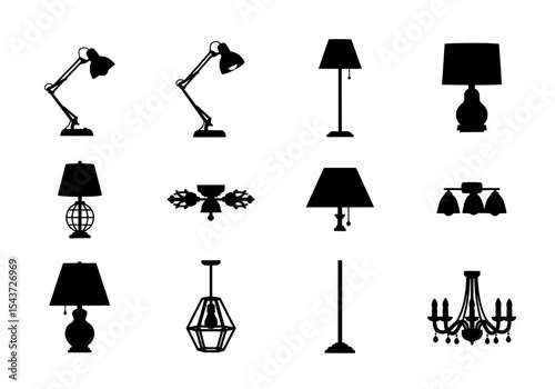 Vector various lamp silhouettes isolated on white background