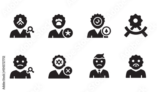 Set of professional user icons representing profiles with various status and reactions