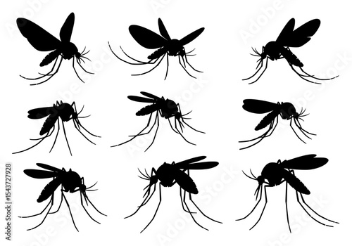 Vector set of mosquito silhouettes isolated on white background