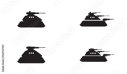 Set of stylized black tank silhouettes isolated on white background for military concepts