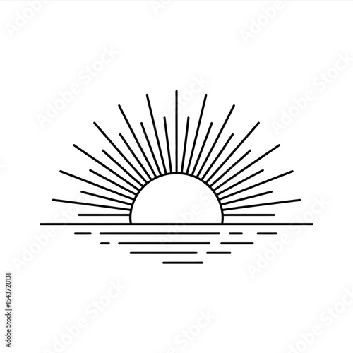 Simple line art sunrise over water