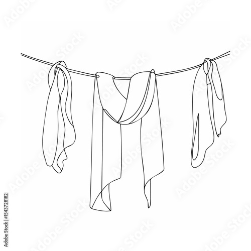 Line Art Three Scarves Hanging on Clothesline textile