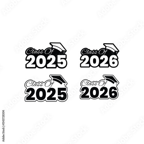 Class of 2025 and 2026 Graduation Sticker Vector – Black and White Cap Badge Design