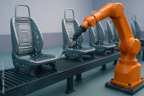 Robotic arm efficiently assembling car seats in a state-of-the-art automotive manufacturing facility showcasing innovation in the automotive industry.