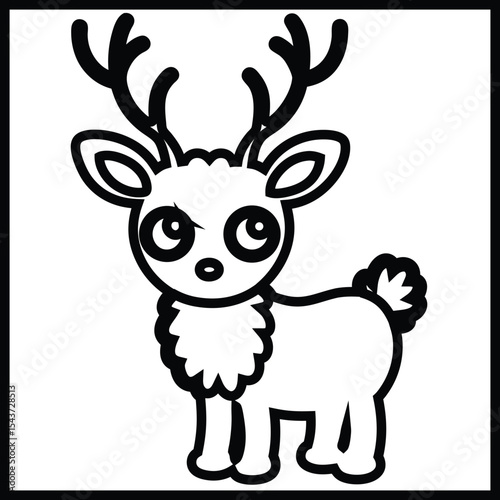 Cute cartoon rei character black and white illustration