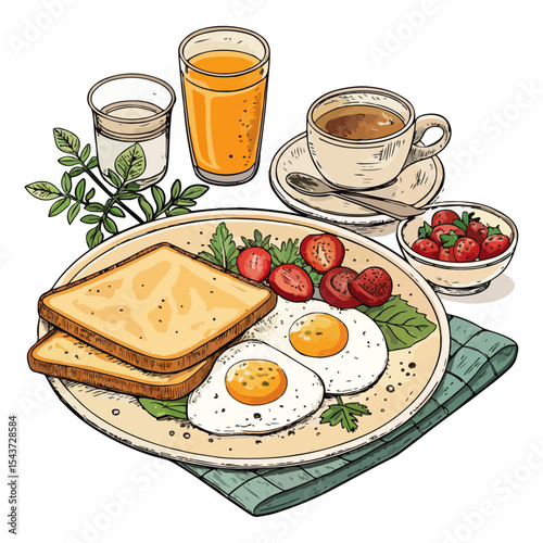 Vintage Breakfast Time Vector Design – Morning Plate Illustration with Toast and Eggs for Apparel, Posters, Stickers, and Café Branding – Fresh Start Typography Artwork