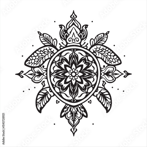 A vector style minimalist Mandala sea turtle silhouette, a symbolic traditional tattoo art print on a white background.  Vibrant electric colors, retro flair, and complex ornamental details.
