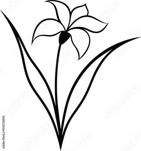 Iris flower silhouette black line drawing vector illustration