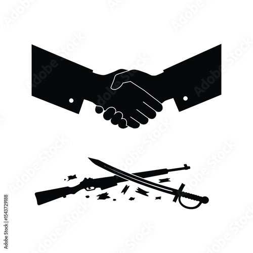 Handshake and Broken Weapons Peace Diplomacy Conflict Resolution  Agreement Treaty Unity Illustration