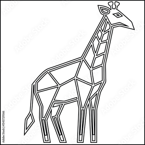 Minimalist black and white line art giraffe design