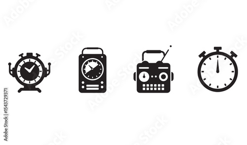 Vector illustration of four different timekeeping devices in black and white icons