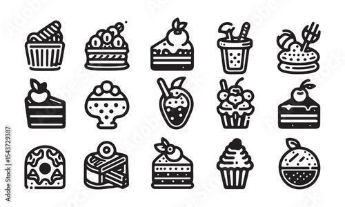 Desserts line art Icon Set silhouette vector art illustration