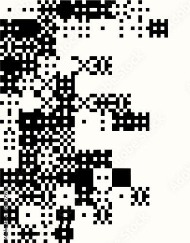 Minimilist abstract pixelated pattern with black and white squares creating a fragmented and textured visual effect vector