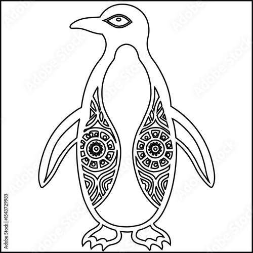 Ornate detailed intricate patterned penguins design