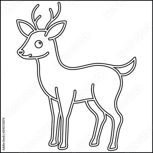 Simple cute cartoon line art deer black and white design