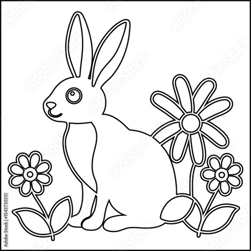 Cartoon rabbit sitting in a field illustration