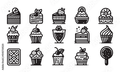 Desserts line art Icon Set silhouette vector art illustration on white background 