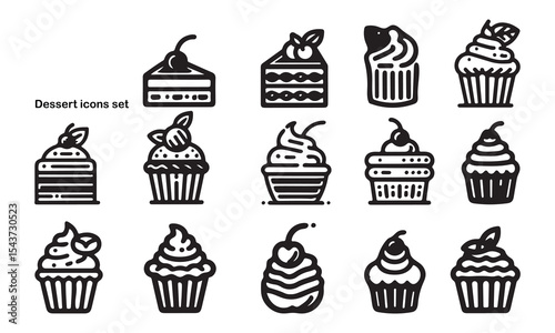 Desserts line art Icon Set silhouette vector art illustration on white background 