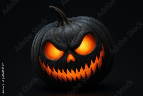 Intense Halloween Pumpkin with Glowing Eyes and Sharp Teeth on Dark Background for Scary Holiday Decoration and Autumn Season Theme
