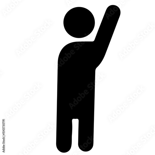 Black Silhouette of Person Raising Hand, Vector Illustration