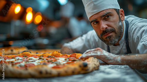 The chef prepares delicious, juicy, fragrant pizza