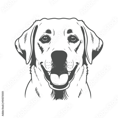 Happy Labrador Retriever Dog Head Black and White Vector Illustration Pet Portrait Canine Design