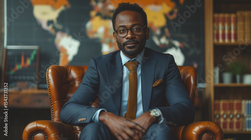 Businessman in expensive office on leather armchair