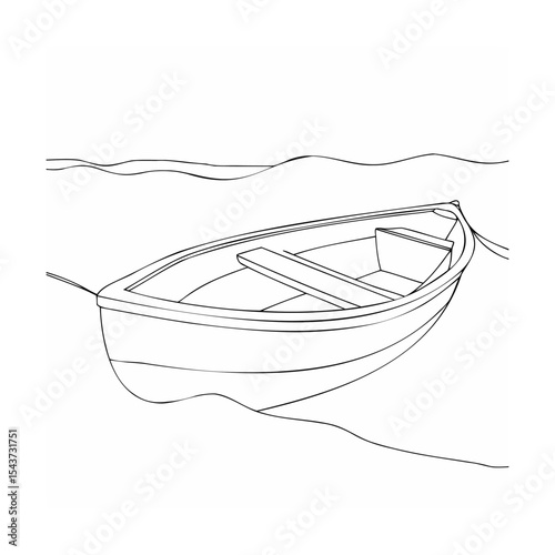 Line Art Rowboat on Calm Water Seascape ocean