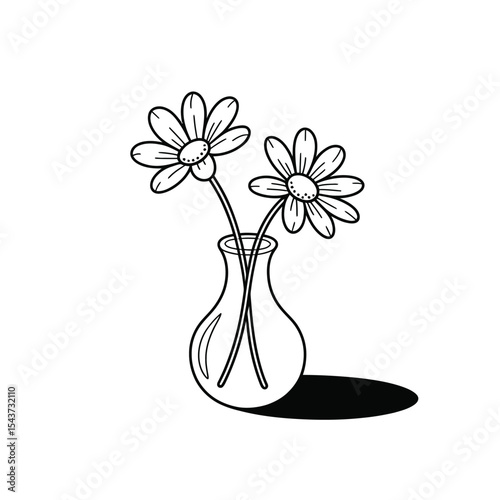 Simple Line Drawing of Flowers in a Vase