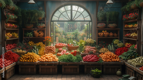 Local food market selling fresh produce at a greengrocer