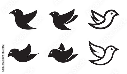 Bird dove silhouette shape set. Vectorial illustrations of various bird silhouettes. Vector illustration eps 10