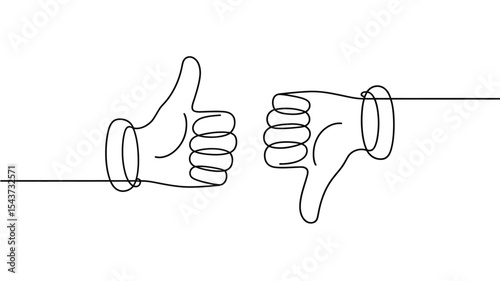 Single line drawing of thumbs up and thumbs down