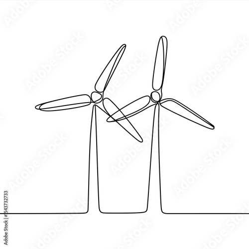 Continuous line drawing of two wind turbines