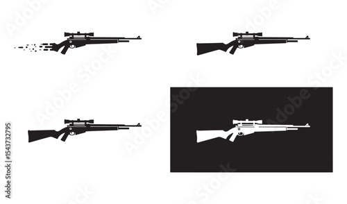 Black and white illustration of a sniper rifle with a scope in different positions