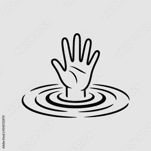 Hand Reaching Out of Water Drowning Symbol Illustration