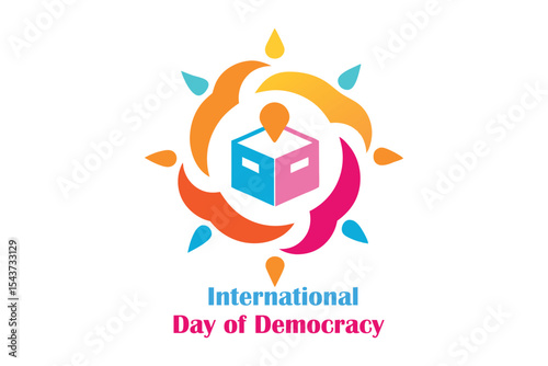 Abstract Circle of People Around Glowing Ballot Box – Democracy Day Vector Design on White Background.