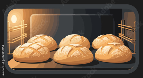 Freshly Baked Bread Loaves in an Oven