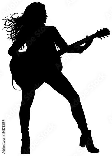 Silhouette of a woman playing a guitar, isolated 