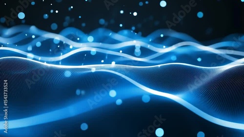 Digital Data Waves Flowing Through Deep Blue Space in Abstract Motion with Glowing Particles