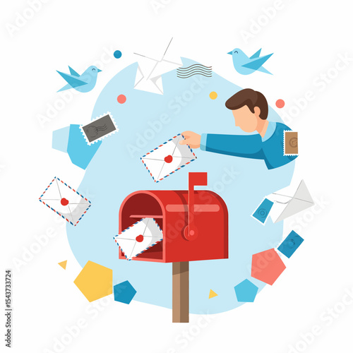 Sending Mail Letter Postal Service Postbox Communication Concept Illustration