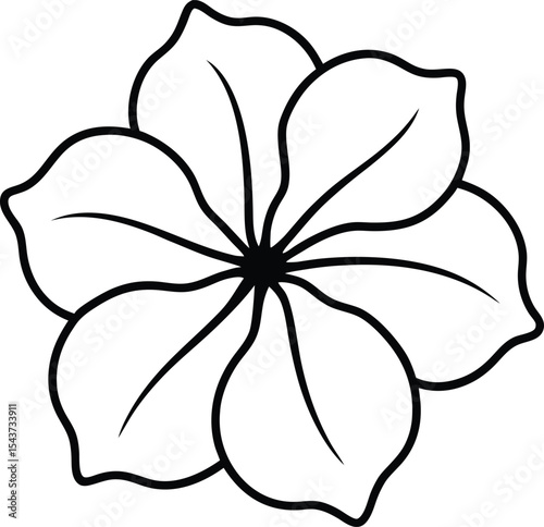 Petunia flower head black line drawing vector illustration