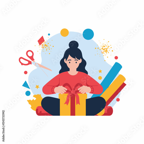 Woman Wrapping Gift Happy Occasion Present Packaging Idea