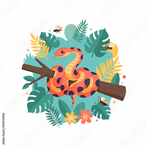 Coral Snake in Jungle Illustration Vector on Tree Branch