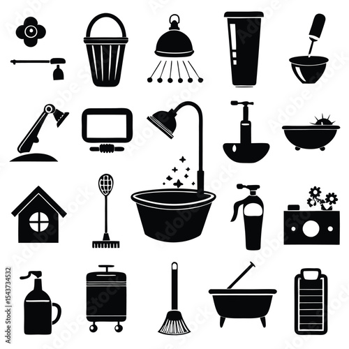Bathroom elements vector icon set