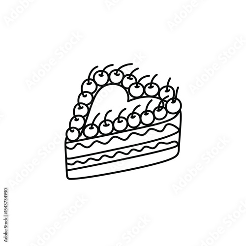 Heart-Shaped Cherry Cake Delicious Dessert Illustration