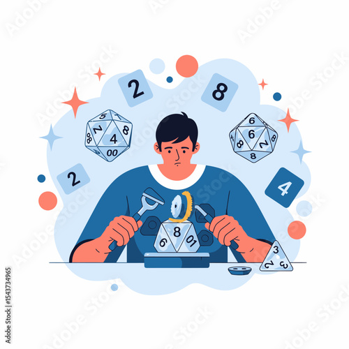 Crafting Dice Art Man Assembling Polyhedral Dice Illustration